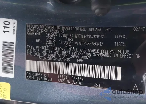 2017 Toyota Sienna Le 8 Passenger из США, поврежденный, VIN 5TDKZ3DC2HS826636